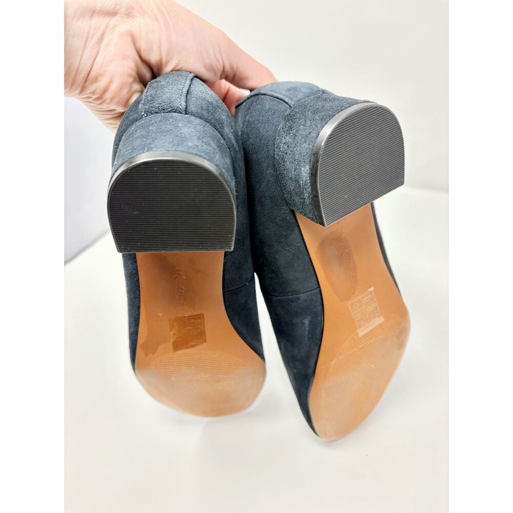 Madewell Suede Leather The Greta Pump Block Heels Juniper Berry Navy Blue Shoe 7 - Picture 8 of 12